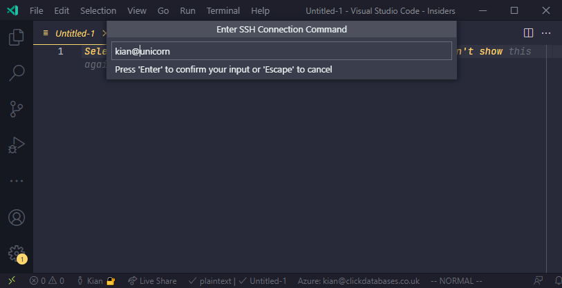 VS Code connecting over SSH