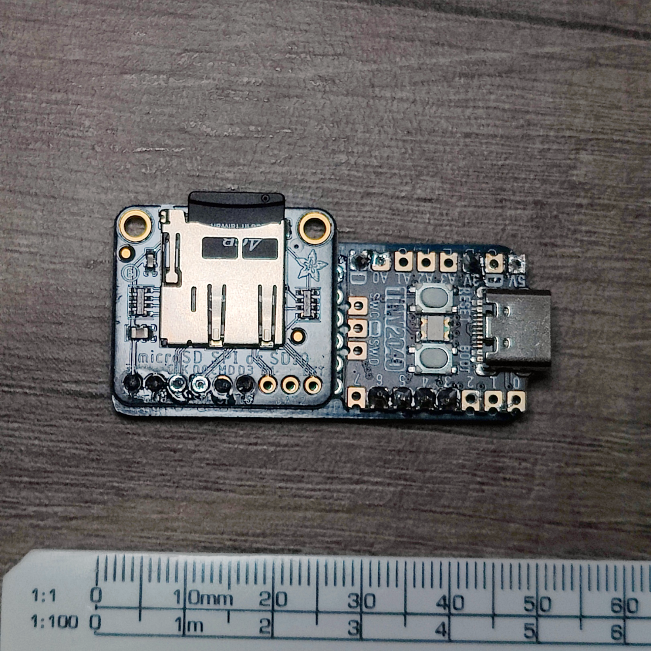 Assembled TinyCPM - Tin2040 and Micro SD card Reader, scale for scale