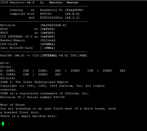 Zork, running on TinyCPM
