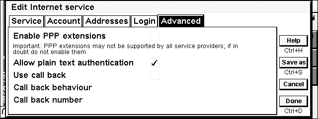 Internet configuration of Psion 5MX - Advanced