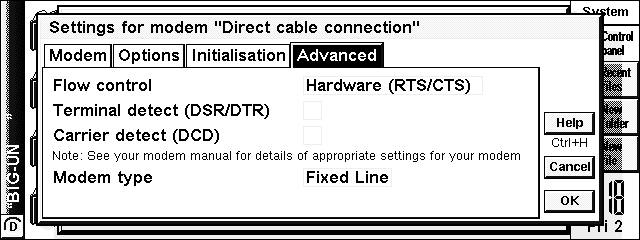 Modem configuration of Psion 5MX - Advanced