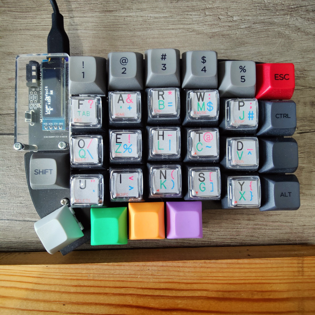 Lily59 with custom keycaps and "Frogger" layout