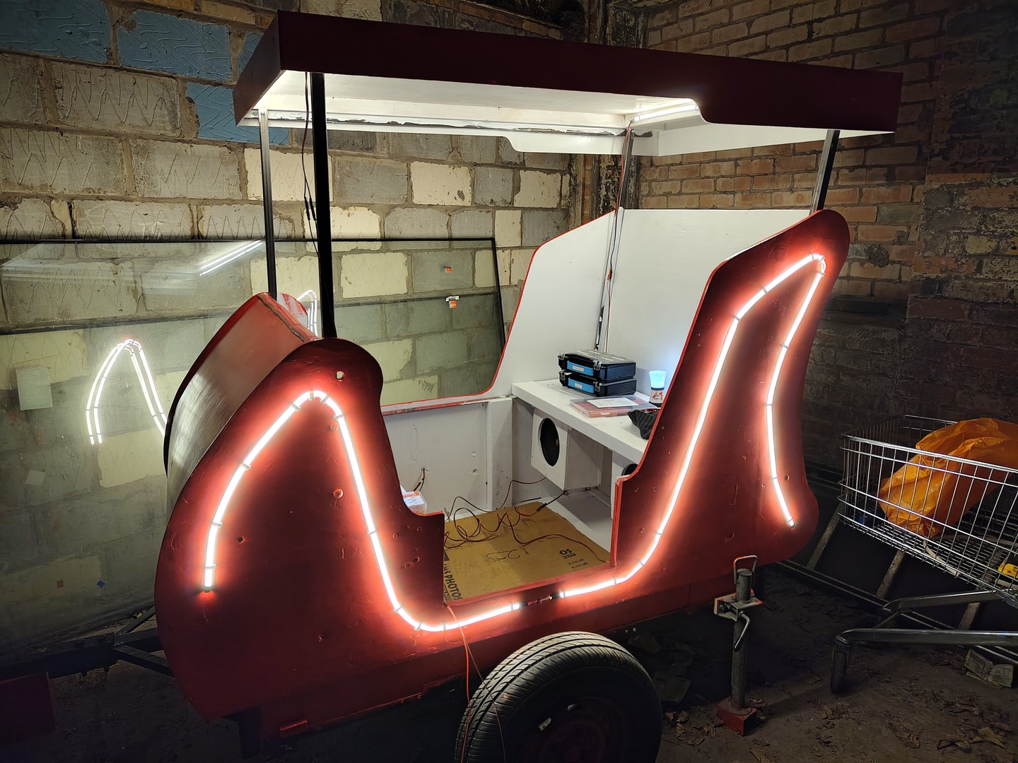 Refurbishing a sleigh, in the dark.  Perfectly normal